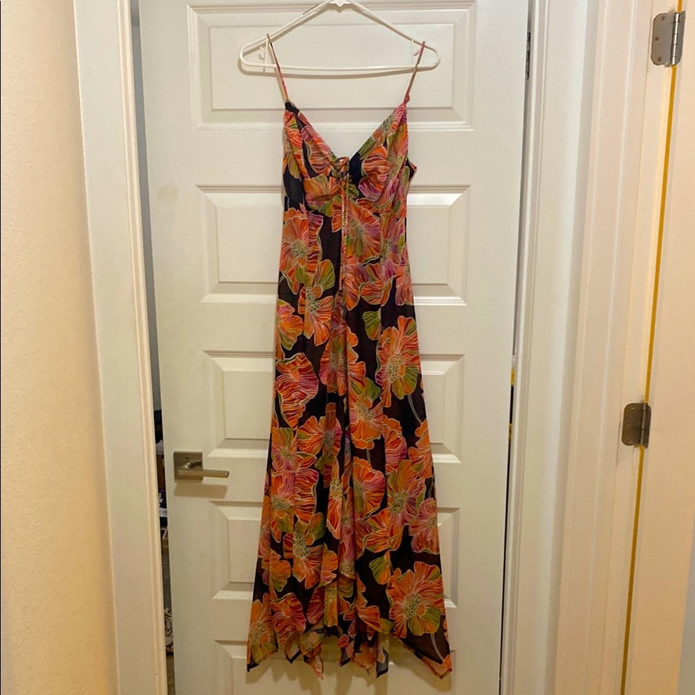 New Anthropologie Charlie Holiday Flowy Floral Layered Orange Pink Maxi Dress 6